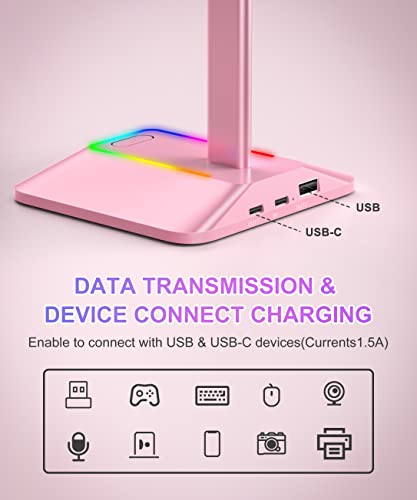 Stand Charging: New Bee RGB Headphone Stand with 1 USB-C – Close-up Detail