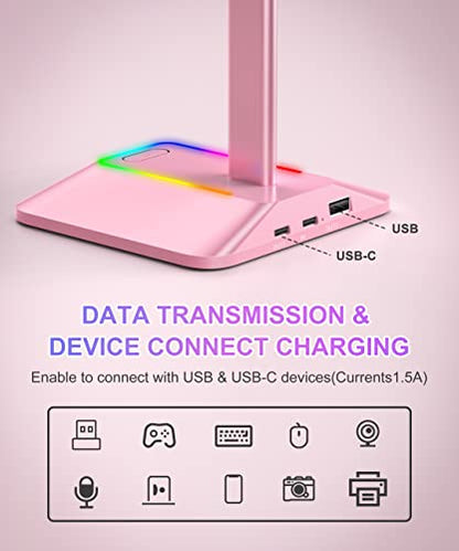 Stand Charging: New Bee RGB Headphone Stand with 1 USB-C – Close-up Detail
