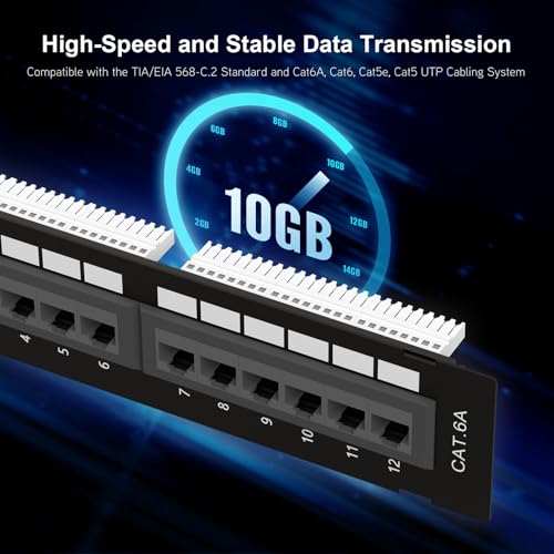 iwillink 12 Port 10Gbps Cat6A Network Patch Panel with Wall – Side View