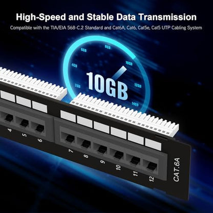iwillink 12 Port 10Gbps Cat6A Network Patch Panel with Wall – Side View