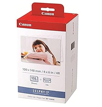 Canon KP108IN 3 Color Ink Cassette and 108 Sheets 4 x 6 Paper Glossy for SELPHY CP1300, CP1200, CP910, CP900, CP760, CP770, CP780 CP800 Wireless Compact Photo Printer