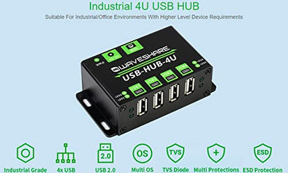 Industrial Grade USB Hub: Extend 4X USB 2.0 Ports – Close-up Detail