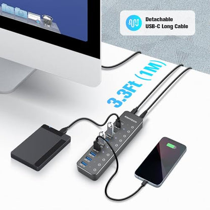 Powered USB Hub: RSHTECH 10-Port USB 3.2/USB C Hub 60W – Packaging