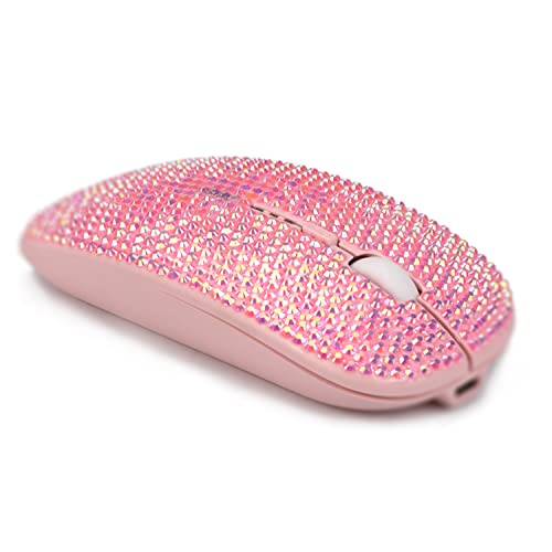 Pink Colorful Bling Luxury Crystal Rhinestone 2.4G Wireless – In Use