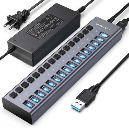 Powered Hub: ACASIS 16 Ports USB 3.1 Hub with 10Gbps Data – Front View