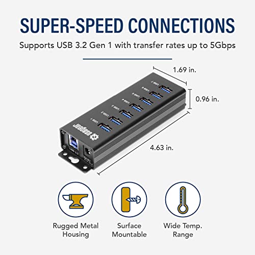 7-Port USB 3.2 Gen 1 Charging and SuperSpeed Mountable Data – Side View