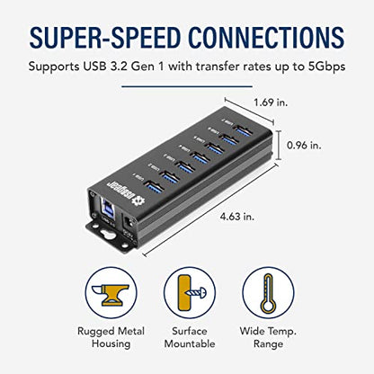 7-Port USB 3.2 Gen 1 Charging and SuperSpeed Mountable Data – Side View