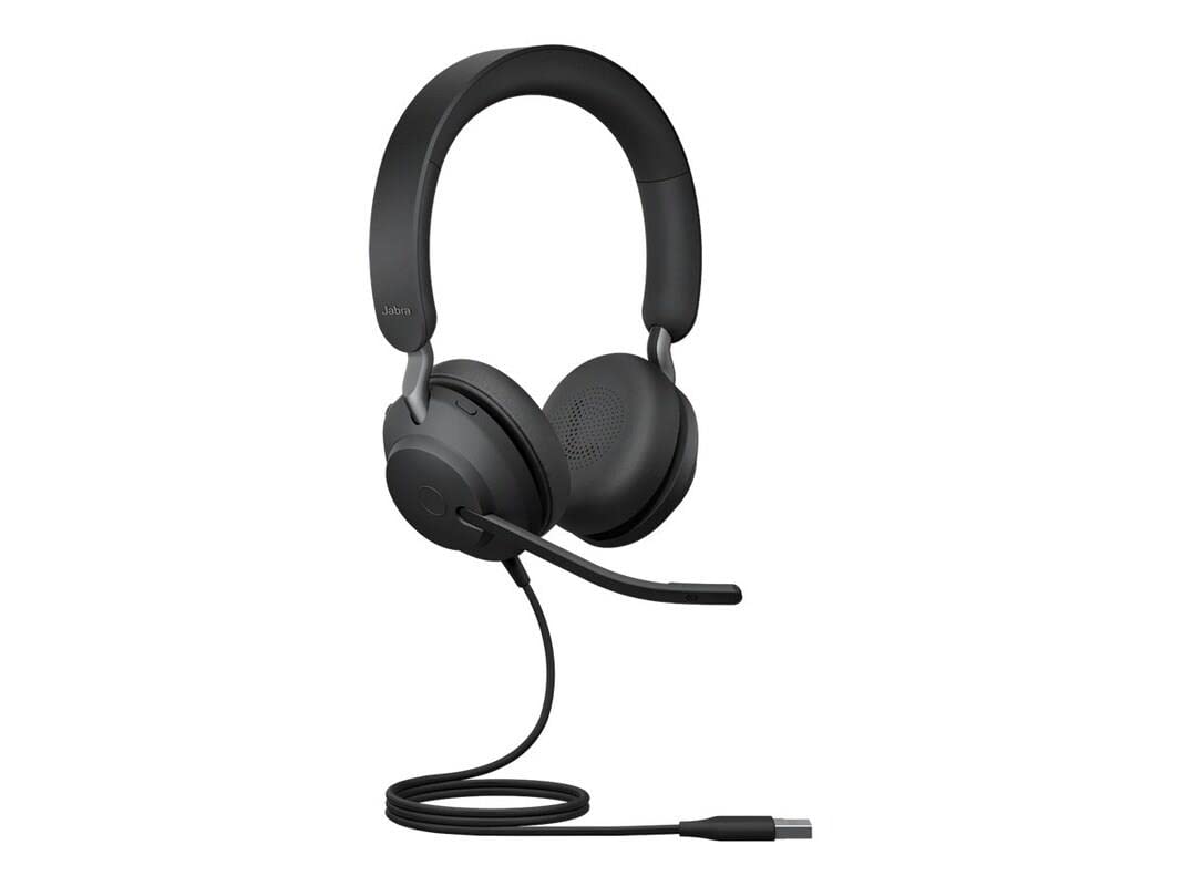 Jabra Evolve2 40 PC Headset – Noise Cancelling Microsoft Teams Certified Stereo Headphones with 3-Microphone Call Technology – USB-A Cable – Black