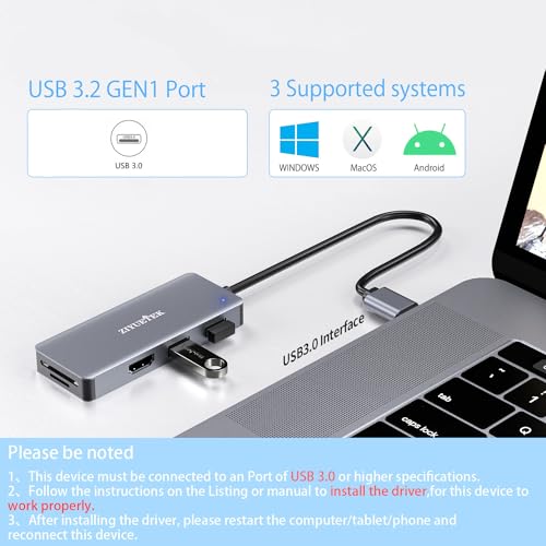 Adapter Hub: ZIYUETEK 5-in-1 USB 3.0 Hub with HDMI 1080p – In Use