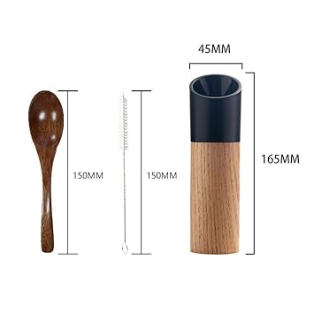 Salt and Pepper Grinder set, Manual Spice Mill,Wooden Shaker with Adjustable Core, Modern Kitchen Accessories, Pack of 2. Incl Wood Spoon & Cleaning Brush
