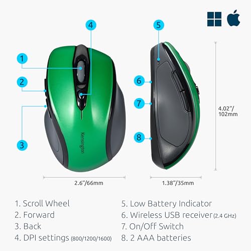 Kensington Pro Fit Mid-Size Wireless Mouse – Front View