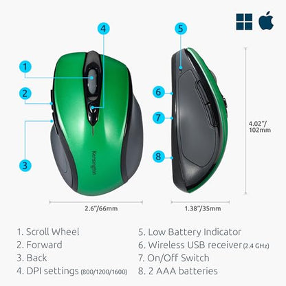 Kensington Pro Fit Mid-Size Wireless Mouse – Front View