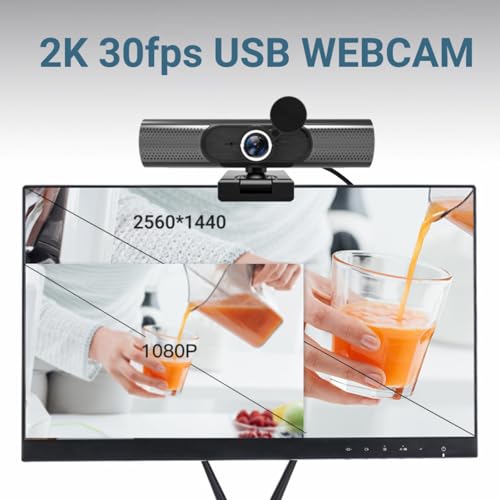 Webcam 30fps: USB 2K Auto-Focusing Webcam with HiFi Speaker – Close-up Detail