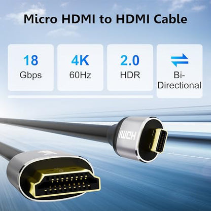 Cable Camera: Micro HDMI to HDMI 20FT High-Speed Cable – Close-up Detail