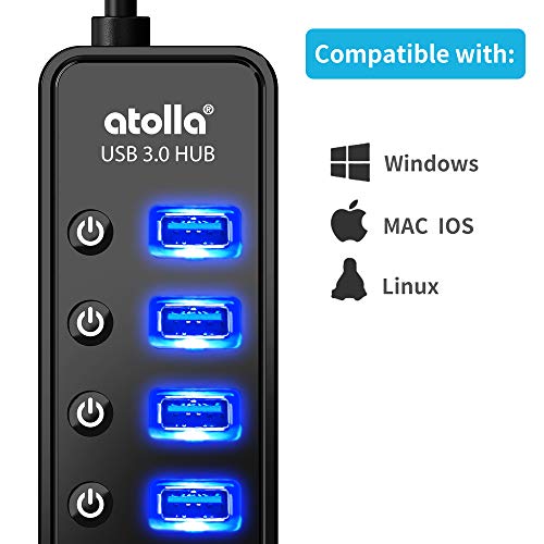 Hub Port: Atolla 7-Port USB 3.0 Data Hub Splitter with – In Use