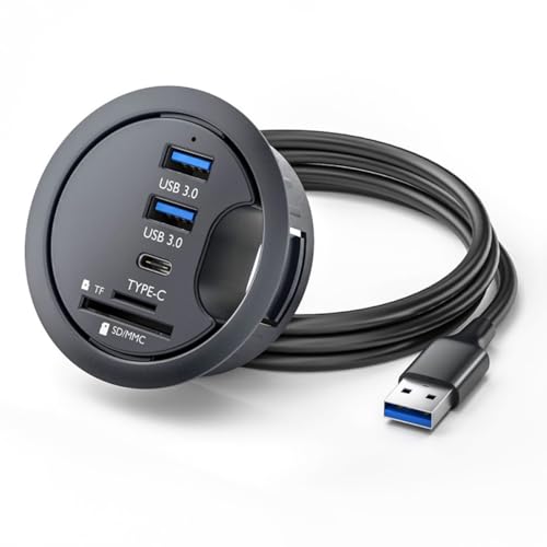 CY USB 3.0 Hub SD TF USB-C 2 Port USB 60mm Desk Grommet – Front View