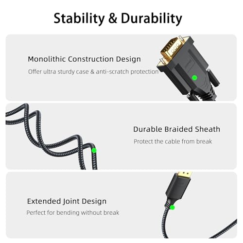 VGA Cable: DteeDck DisplayPort to VGA Adapter Cable 6ft 5 – Side View
