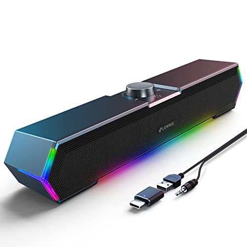 Computer Speakers: LENRUE G11 Desktop Touch Lights PC – Front View