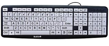 Nuklz N Large Print Computer Keyboard With White Keys & Black Letters For Visually Impaired, Wired