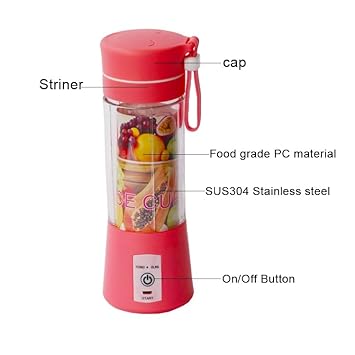 Portable Blender-Fruit & Vegetable Juicer-For Travel Sports Kitchen-380Ml With 6 Blades-WENPIC Food Mixer-For Shakes And Smoothies，Juice, Baby Food, Etc. (Pink)