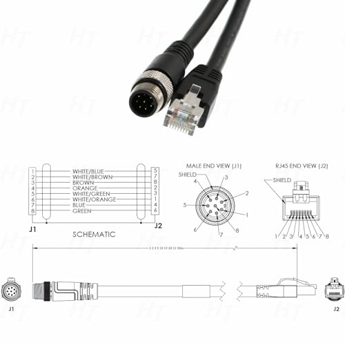HangTon Ethernet M12 8 Pin A-Code RJ45 Cable – Close-up Detail