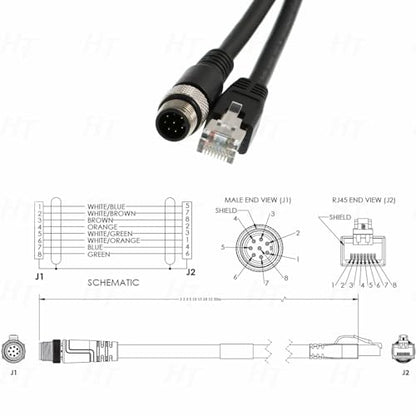 HangTon Ethernet M12 8 Pin A-Code RJ45 Cable – Close-up Detail