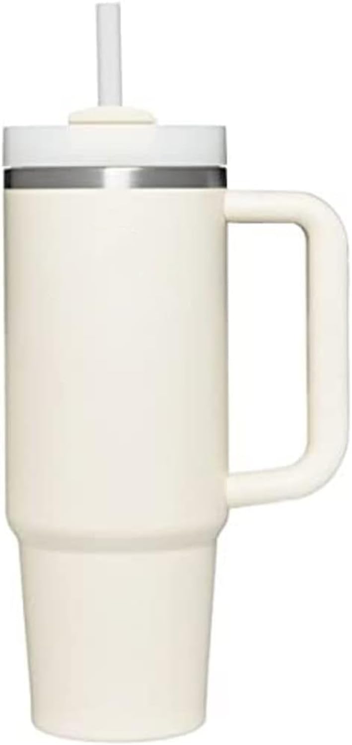 BAISHIDA 30 oz Tumbler with Handle and Straw, Insulated Tumblers with Lid and Straws 30oz Tumbler Reusable Vacuum, Stainless Steel Travel Mug Water Bottle Cup - cream