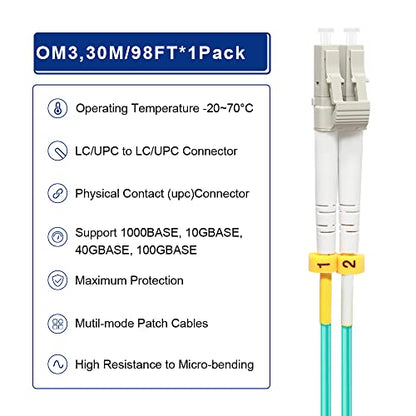Fiber Cable: FLYPROFiber OM3 30Meter LC to LC Fiber Optic – Close-up Detail