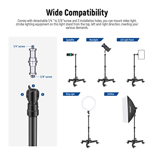 NEEWER Heavy Duty Light Stand with Casters – Side View