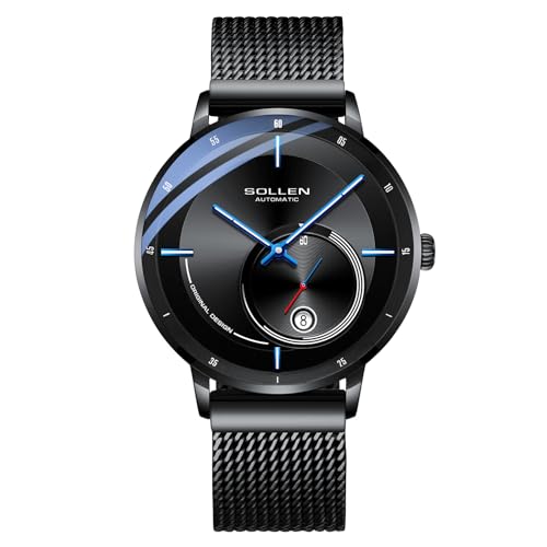 Men's Sollen Automatic Watch: Sollen Black Minimalist 3ATM – Front View