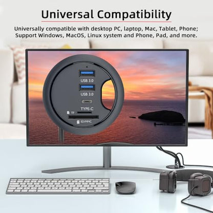 CY USB 3.0 Hub SD TF USB-C 2 Port USB 60mm Desk Grommet – Additional Angle