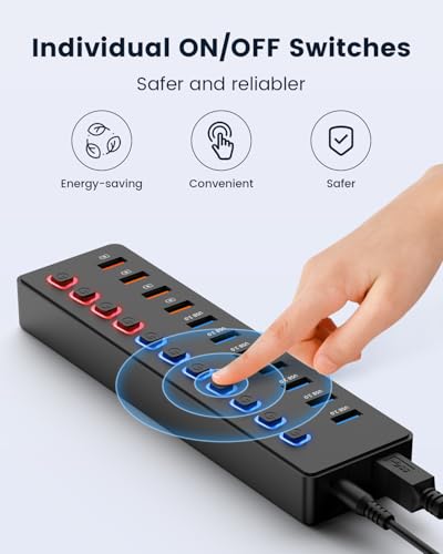 Powered Hub: 11-Port USB Hub Splitter with 7 USB 3.0 Data – Packaging