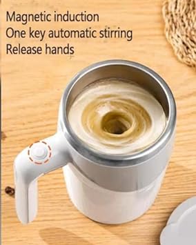 Rechargeable Self Stirring Coffee Mug Auto Magnetic Insulated Rotating Mixing Cup Stainless Steel Travel Coffee Cup for Office/Kitchen/Travel/Home Coffee/Tea/Hot Chocolate/Milk 12.9 OZ (Brown)