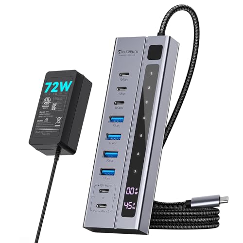 Powered Hub: Minisopuru USB C Hub 10Gbps Data Transfer – Front View