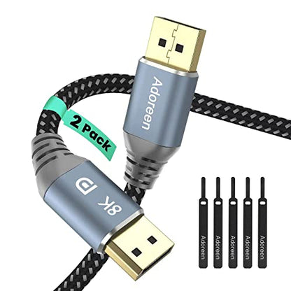 DisplayPort Cable: Adoreen 8K 1.4 10ft 2-Pack – Front View