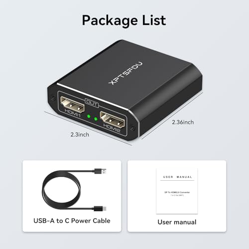 Dual Splitter: XPTSFDU DisplayPort to Dual HDMI Splitter – Size Reference