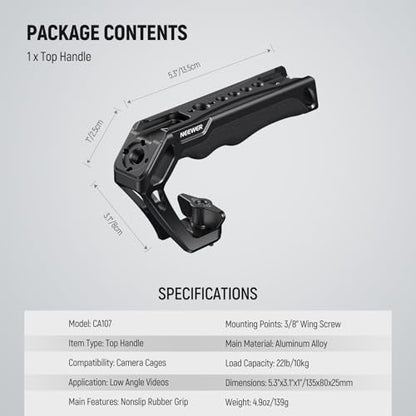 NEEWER Camera Top Handle with 3/8" Wing Screw & Locating – Additional Angle