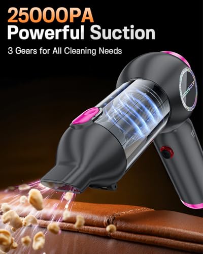 Handheld Car Vacuum: Portable Cordless 25000Pa High Power – Side View