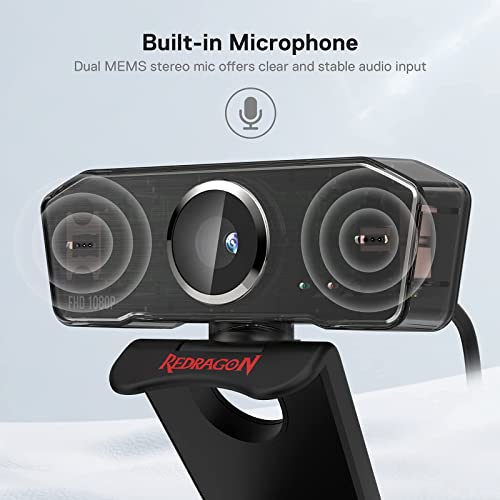 Redragon GW800: 1080p PC Webcam with Dual Microphone – Side View