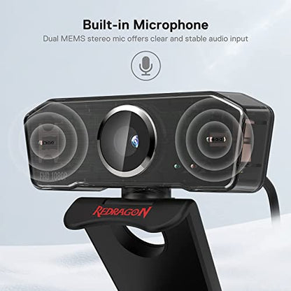 Redragon GW800: 1080p PC Webcam with Dual Microphone – Side View