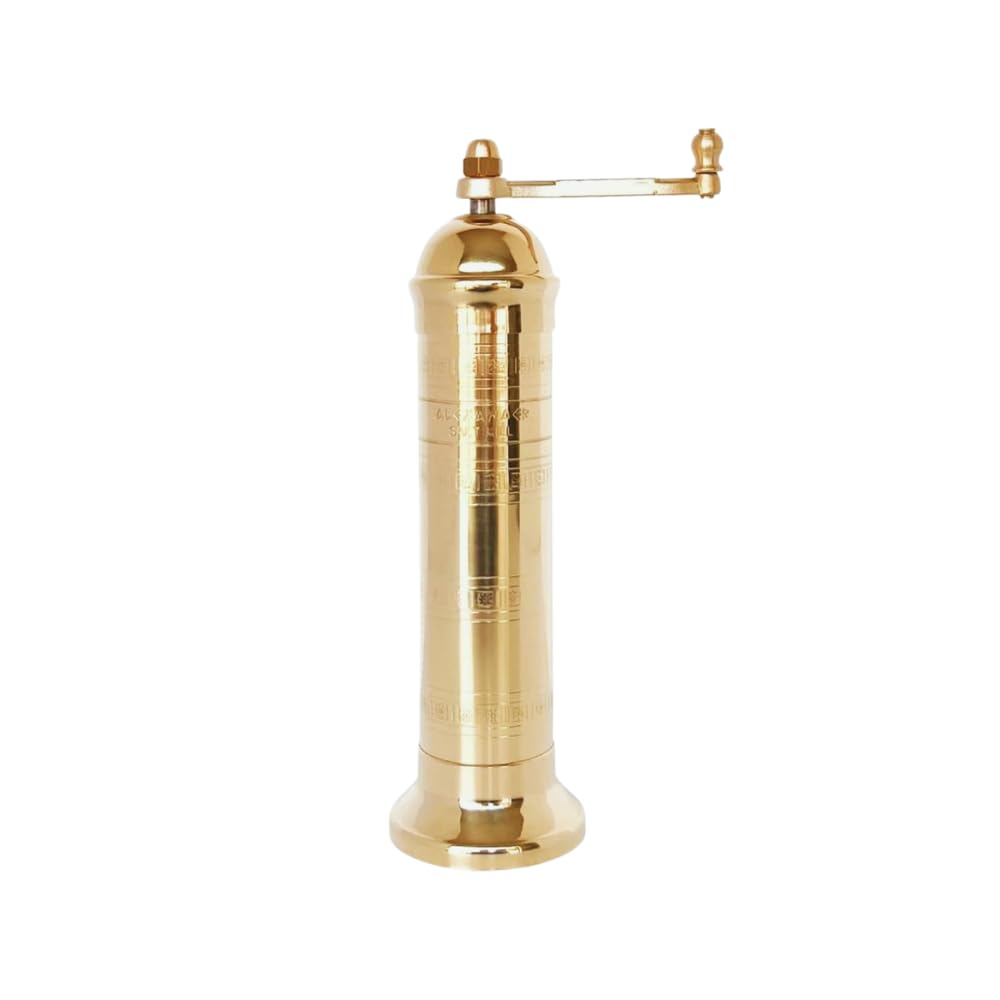 Alexander Home The Original Greek Salt Mill 8 Inch Tall | European Salt Mill Grinder with Crank Handle | Manual Salt Grinder | Salt Refillable - Brass