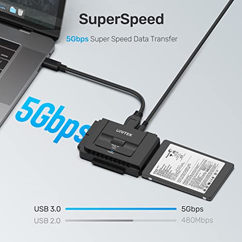External Hard Drive Adapter: Unitek USB C to IDE and SATA – Close-up Detail