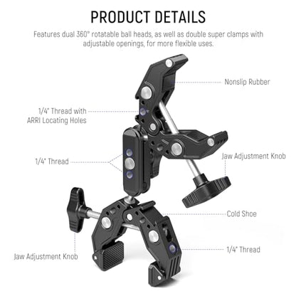 NEEWER Double Super Clamp Camera Mount with Magic Arm – Side View