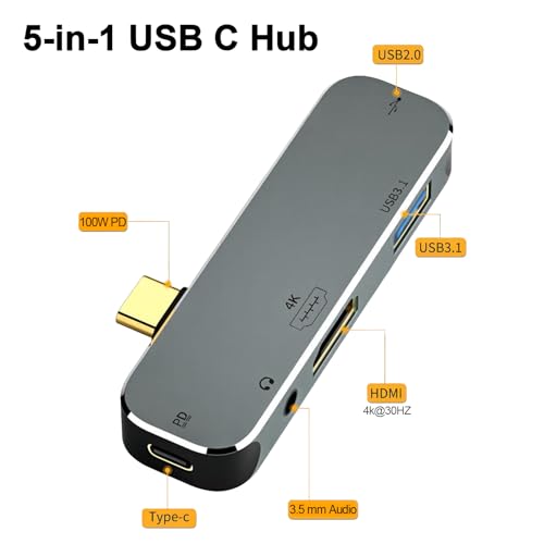 Port Leehitech: Leehitech USB C Hub 5-in-1 Multiport Adapter – Side View