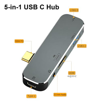 Port Leehitech: Leehitech USB C Hub 5-in-1 Multiport Adapter – Side View