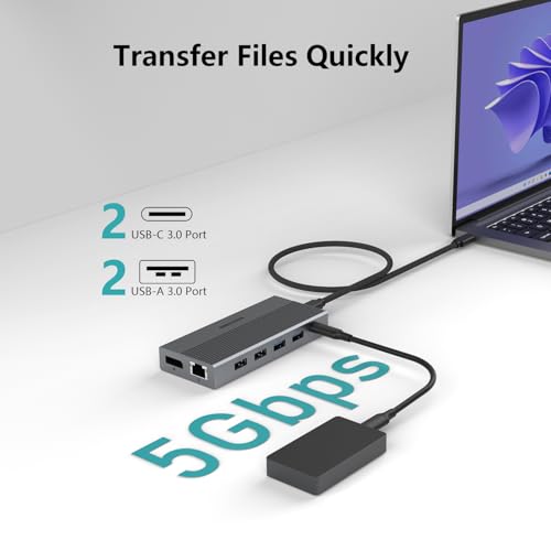 DIKEQINN Docking: 13-in-1 USB C Docking Station Triple 4K – Back View