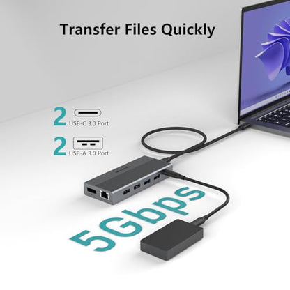 DIKEQINN Docking: 13-in-1 USB C Docking Station Triple 4K – Back View