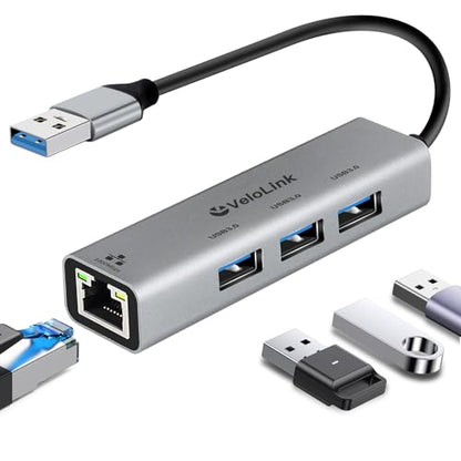 Ethernet Adapter: USB 3.0 Hub With Gigabit Ethernet 4-in-1 – Front View