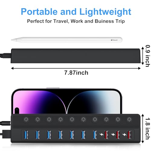Hub Port: ONFINIO Powered USB Hub 10-Port USB Splitter – Feature Highlight