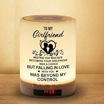Engraved Touch Table Lamp for Girlfriend，Personalized Touch Sensor Bedside Lamps with Bluetooth Speaker，Best Gifts for Girlfriend (A-for-Girlfriend)